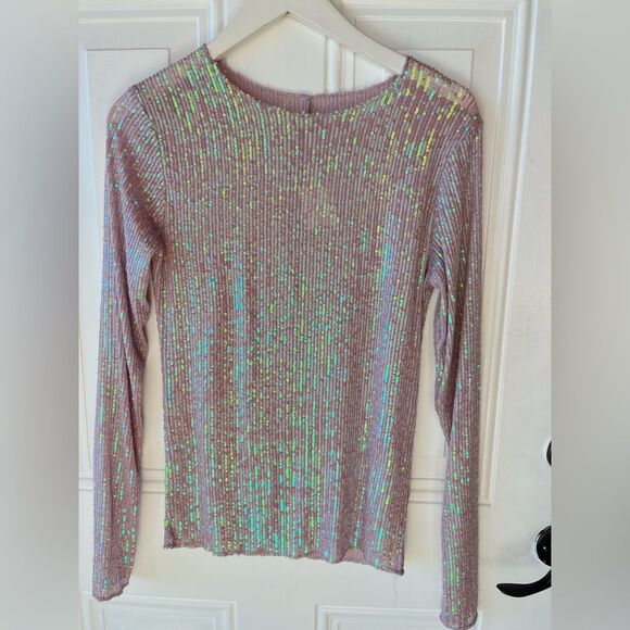 Nwt free people gold rush sequin long sleeve top champagne float purple - Picture 5 of 7